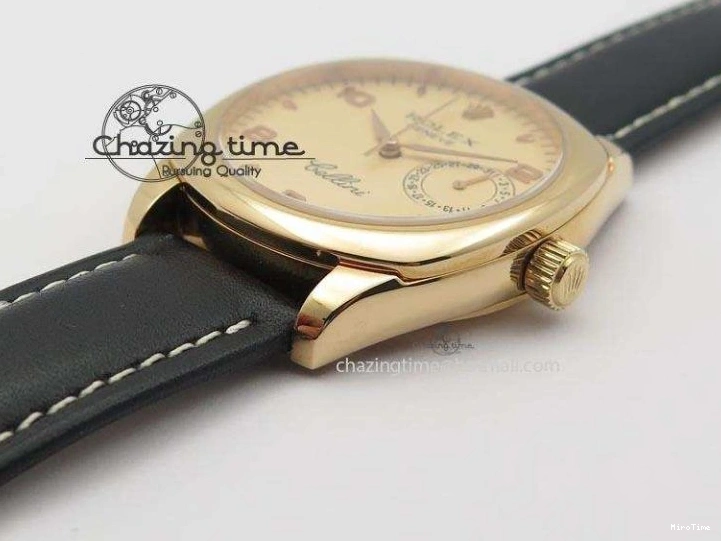 MiroTime 0103 EyeCatching Cellini Date RG Rose Gold Dial Numeral Markers On Black Leather Strap A 3884